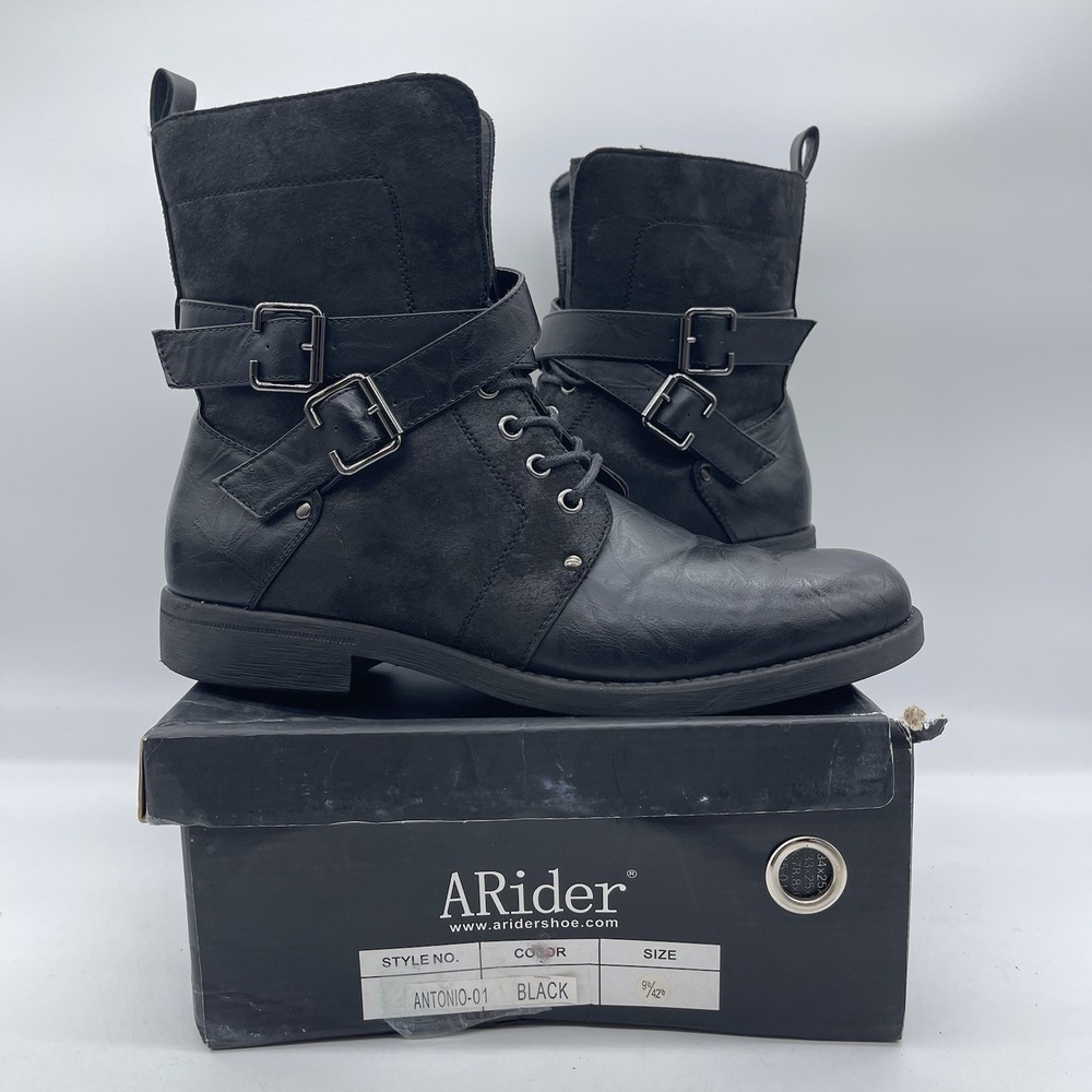 ARider Antonio-01 Men's Size 9.5 Moto Leather Boots Black Casual Shoes